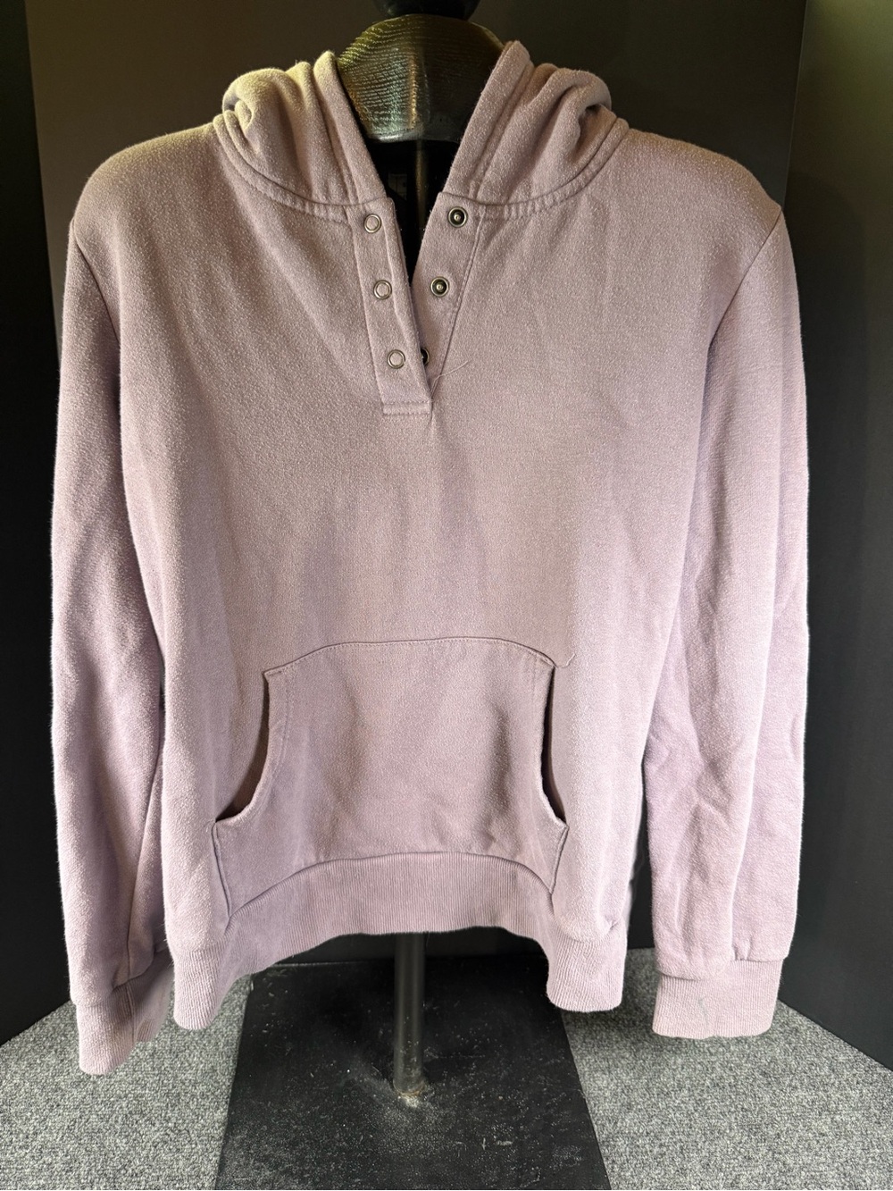 reflex Mauve Purple Snap Button Henley Fleece Hoodie Sz L